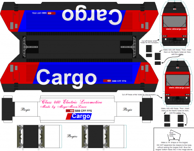 Class 460 en couleurs SBB CFF FFS Cargo. Notez que aucune des vraies machines Class 460 en service pour les CFF suisses ne possèdent pas ces couleurs.