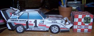 AUDI QUATTRO PIKES PEAK
Version ymjr.
Belle conception.
J'en ai bavÃ© mais le resultat me va.
Les roues tournent, et la direction est mobile.

