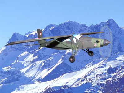 Pilatus PC-6 Turbo-Porter
L'avion mis en situation de vol en montagne.
Un montage Photoshop.
