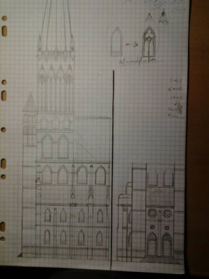 Le clocher sur mon plan est à l'échelle de la maquette définitive, un carreau représentant 0.5 cm