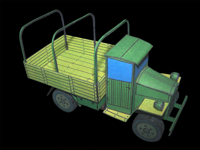 Camion Amo
Le mÃªme modÃ¨le ... aprÃ¨s avoir ajoutÃ© des dÃ©tails indispensables : un pare-choc, des garde-boue arriÃ¨res, un crochet de remorquage et une roue de secours (invisibles sur le clichÃ©), un coffre et un Ã©chappement, des phares et les arceaux de bÃ¢che. Ca change tout, pas vrai, Monsieur Zakazan ?
Keywords: Amo