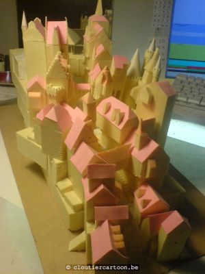 Une ville mÃ©diÃ©vale imaginaire
Pour les besoins d'un dessin animÃ©. RÃ©alisÃ© en mousse isolante. Heu... Les toits sont en papier! <:Â°)
